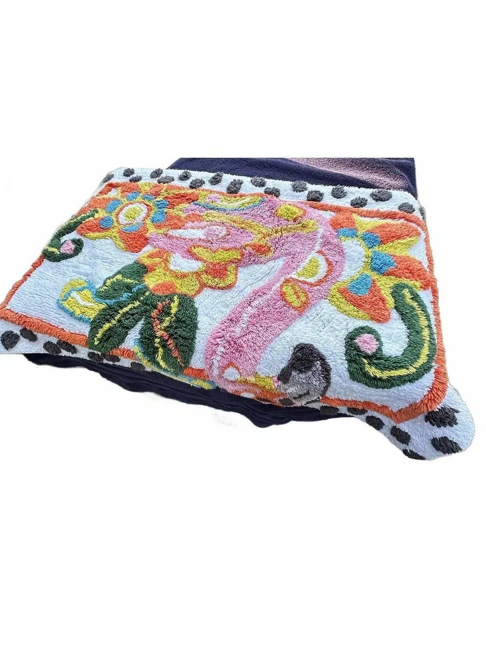 MacKenzie-Childs Flamingo Tufted Bath Rug Mat 21x34 Pink Floral Bathroom Decor